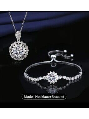 5 Carat Diamond Sunflower Simulant Necklace & Bracelet Set White Gold Plated